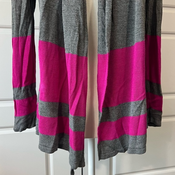 Gray & Pink Striped Open Front Cardigan Sweater‎ Casual Comfy Layering - Picture 3 of 8